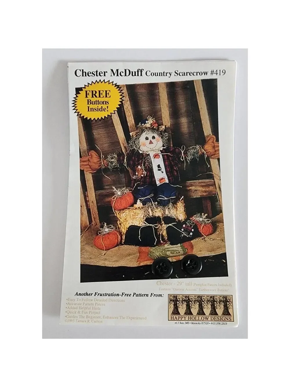 Happy Hollow Chester McDuff Country Scarecrow Sewing Pattern Uncut # 419